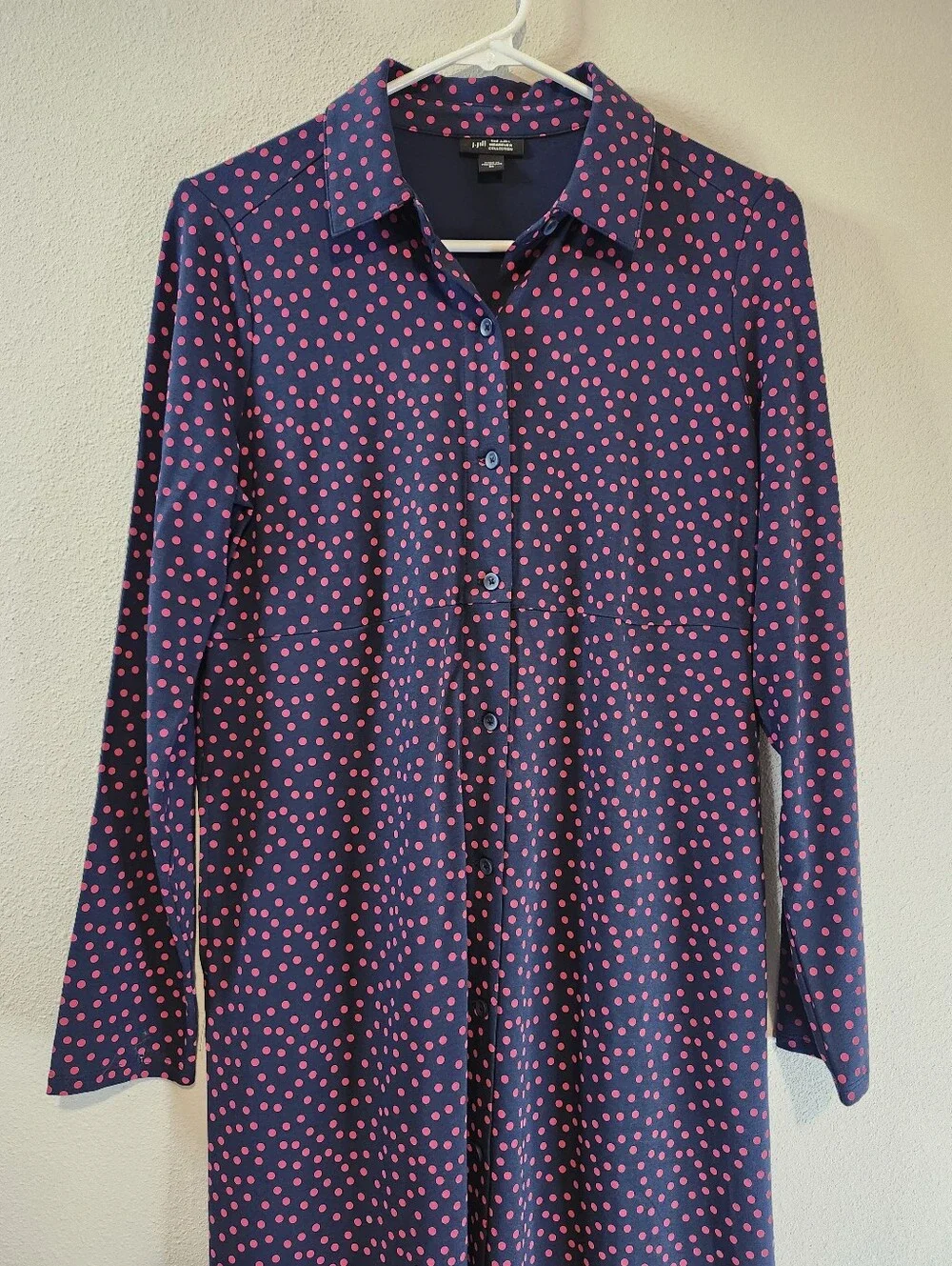 J. Jill Wearever Collection Polka Dot Viscose Midi Shirt Dress Size XS NEW - Picture 2 of 8